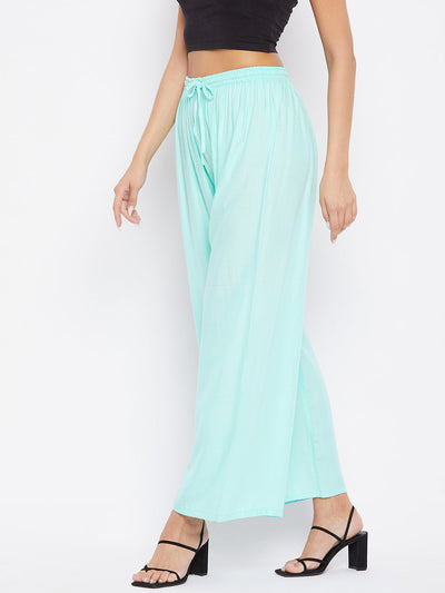 Clora Sky Blue Solid Rayon Palazzo