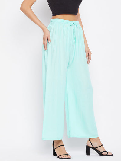 Clora Sky Blue Solid Rayon Palazzo