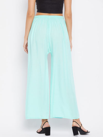 Clora Sky Blue Solid Rayon Palazzo