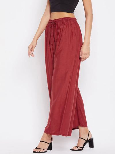 Rust Solid Rayon Sharara, lightweight and comfortable, perfect for a refreshing seasonal look.