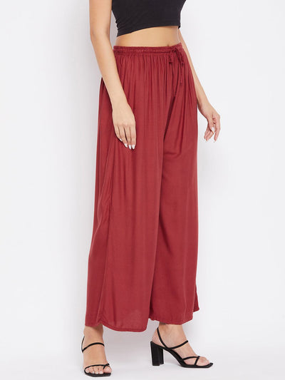 Rust solid rayon sharara with comfortable fit from Clora.