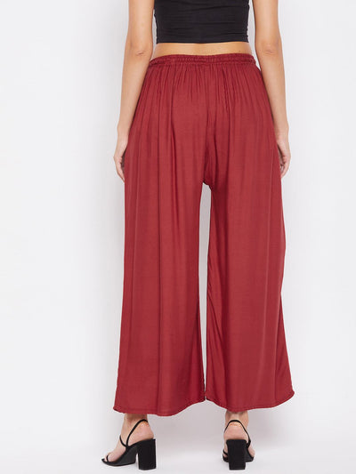 Rust solid rayon sharara with wide-leg design, women's fashion.