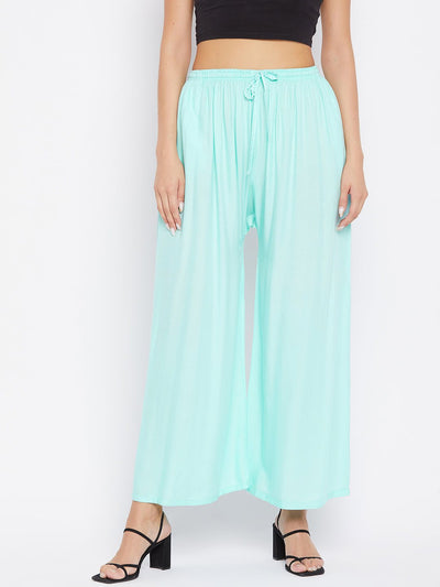 Sky Blue Solid Rayon Sharara with comfortable fit and lightweight design.