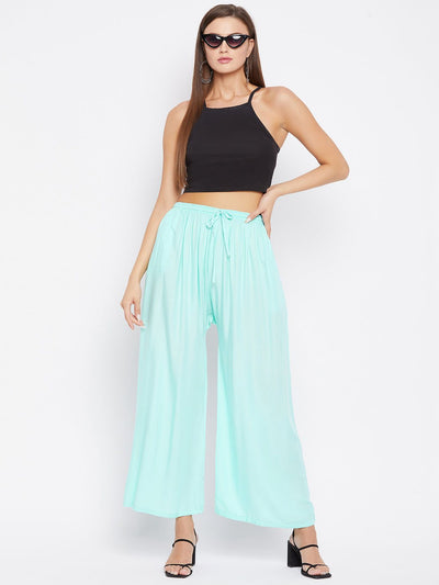 Sky Blue Solid Rayon Sharara worn by a model.