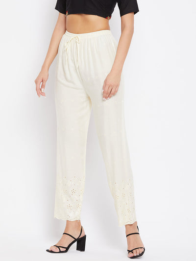 Cream Chikankari Rayon Palazzo
