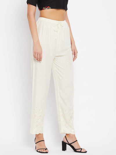 Clora Cream Chikankari Rayon Palazzo