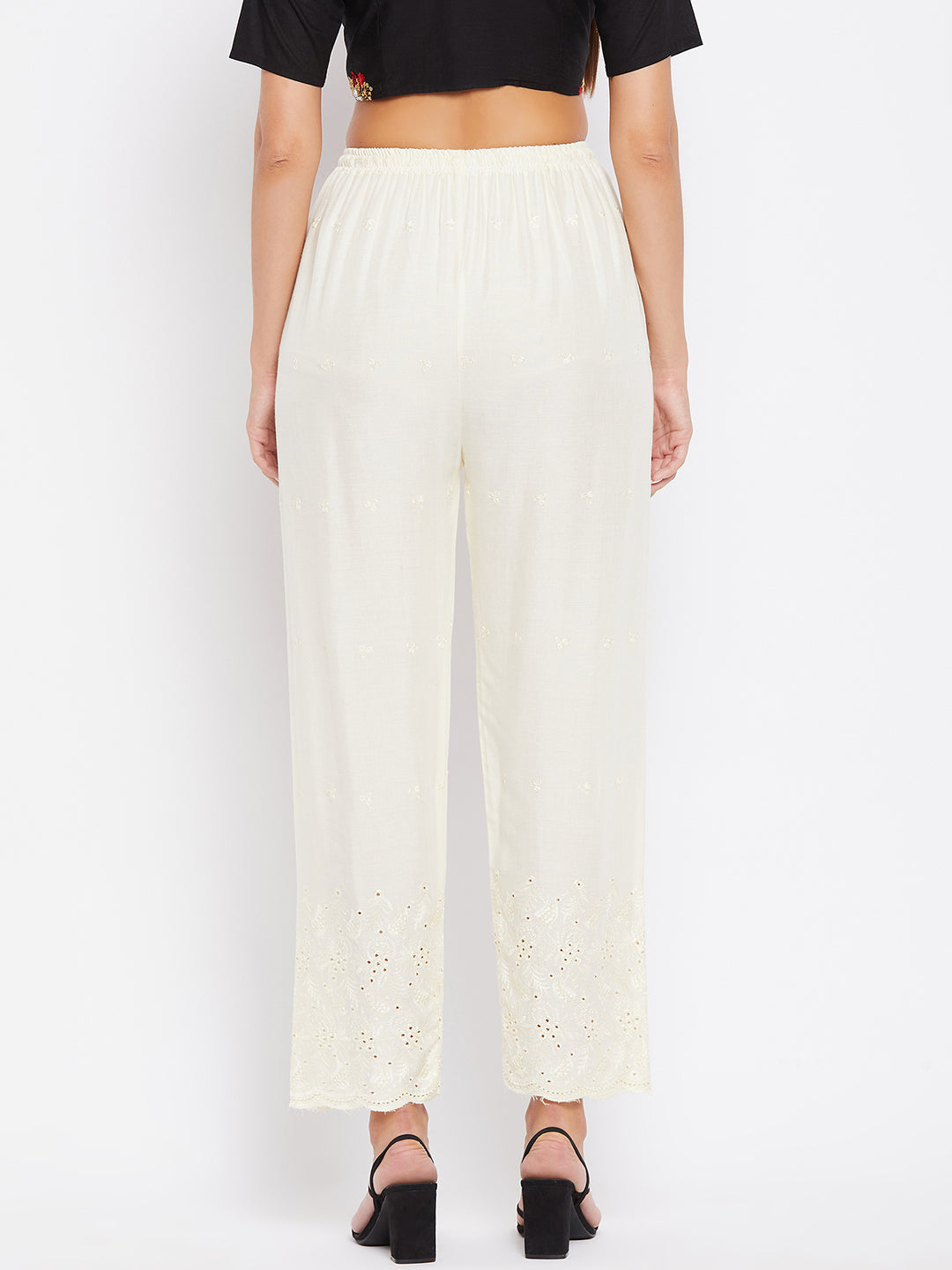 Cream Chikankari Rayon Palazzo