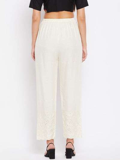 Cream Chikankari Rayon Palazzo