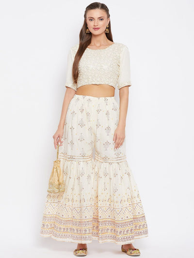 Clora Off-White Printed Cotton Gharara