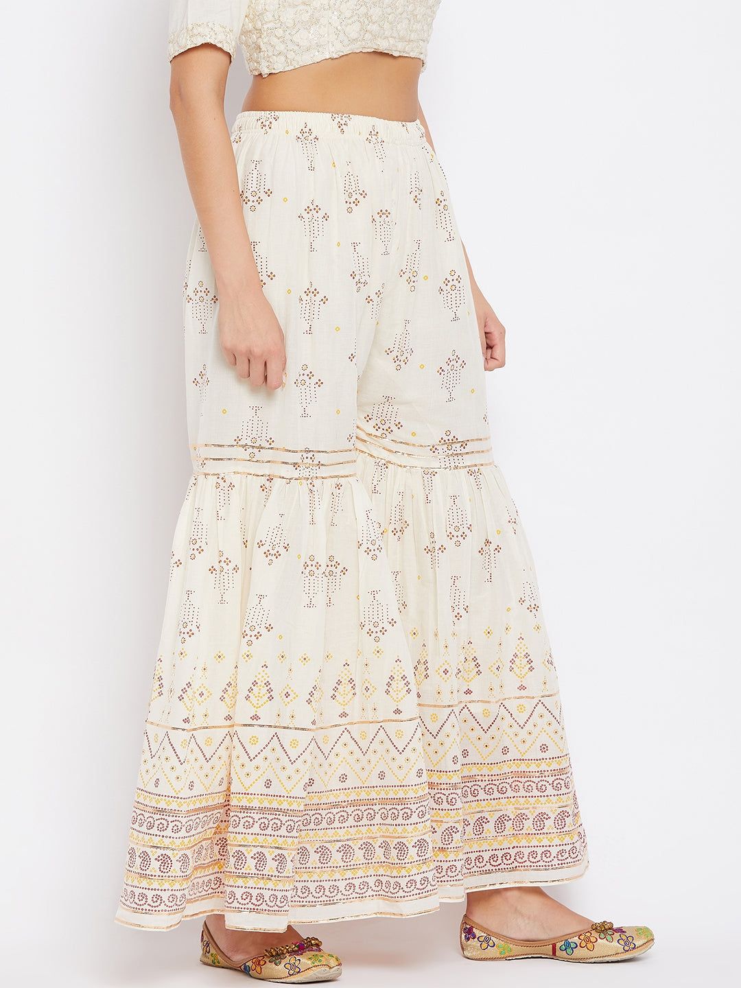 Clora Off-White Printed Cotton Gharara