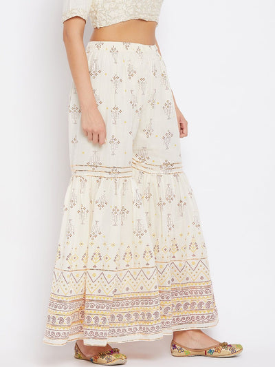 Clora Off-White Printed Cotton Gharara