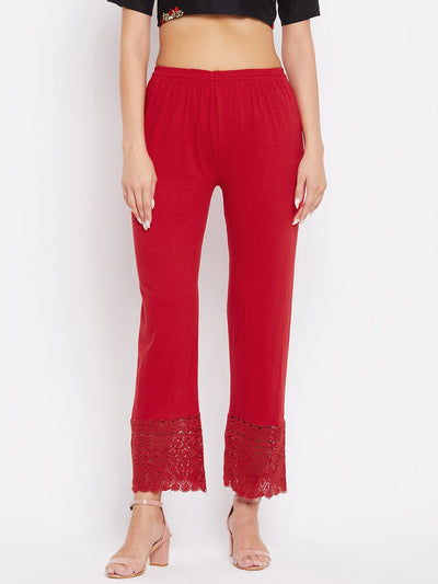 Clora Red Solid Straight Palazzo