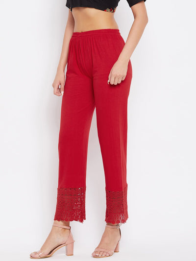 Clora Red Solid Straight Palazzo