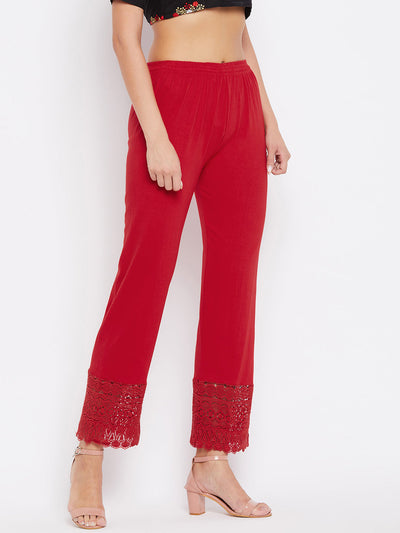 Clora Red Solid Straight Palazzo