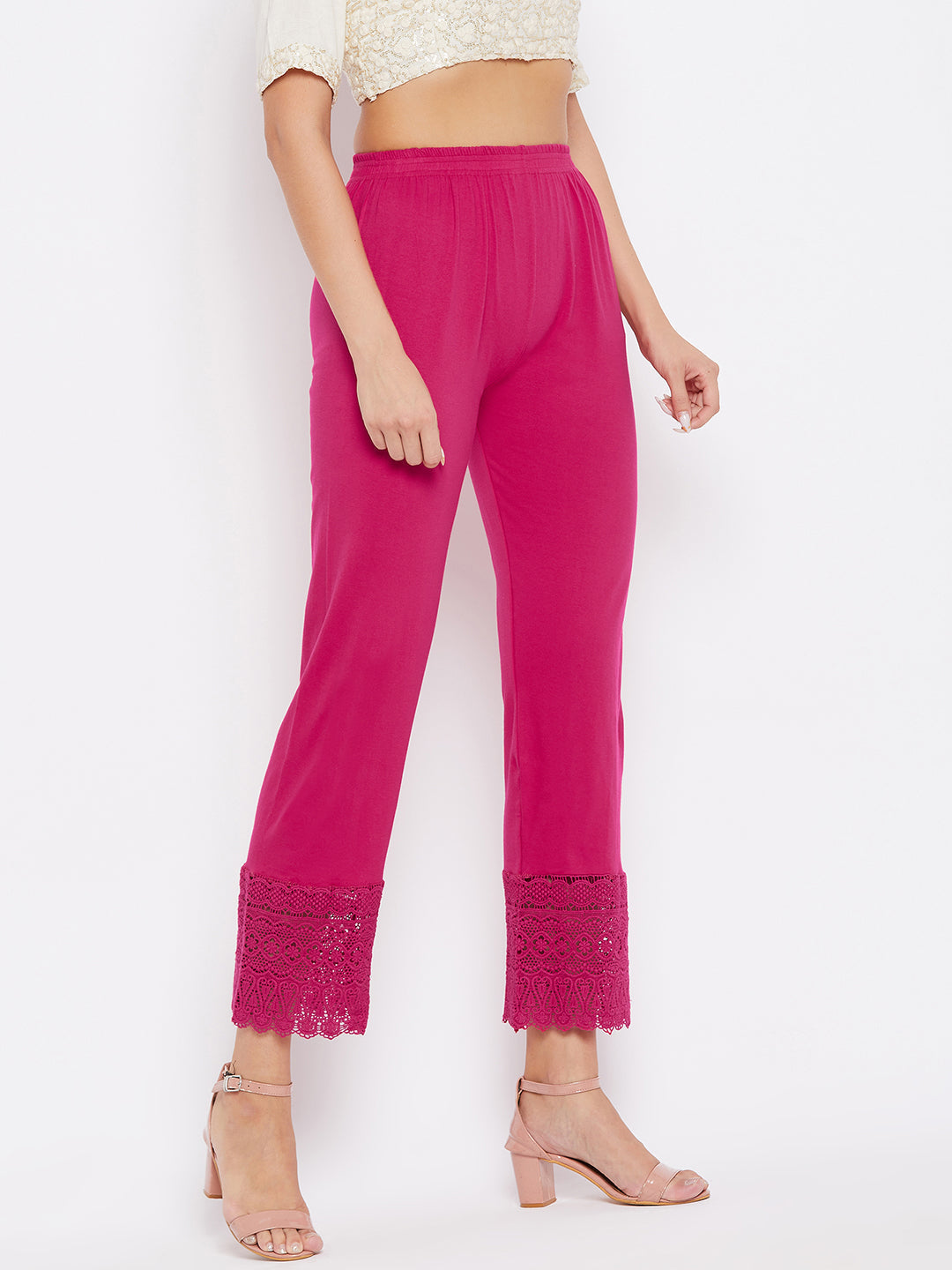 Magenta Solid Straight Palazzo