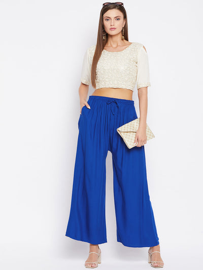 Clora Royal Blue Solid Rayon Sharara