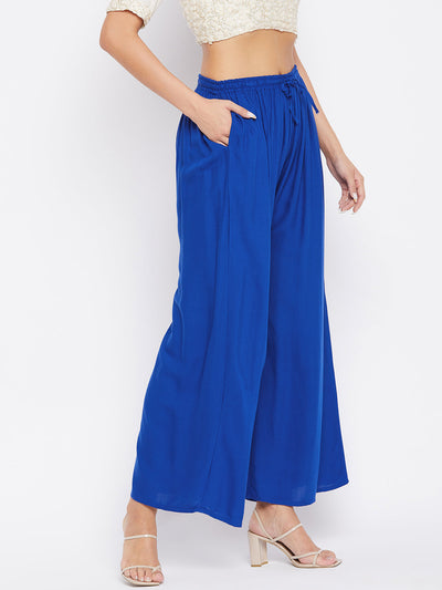 Clora Royal Blue Solid Rayon Sharara