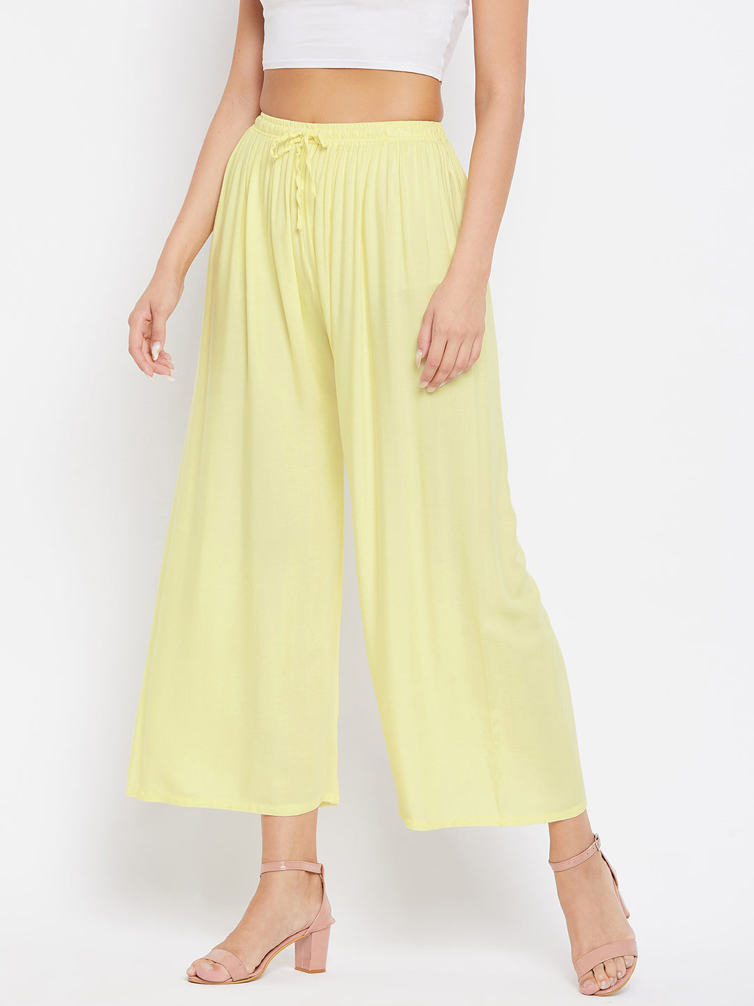 Baby Pink Solid Rayon Palazzo
