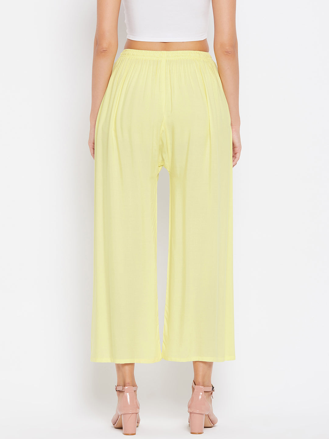 Clora Baby Pink Solid Rayon Palazzo