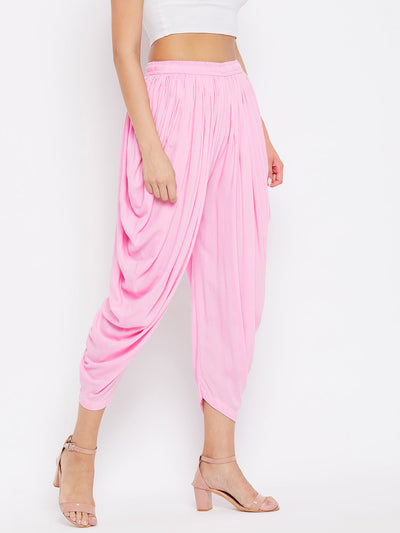 Pink Rayon Dhoti Salwar with elasticated waistband and stylish solid pattern.