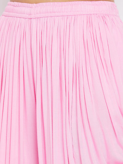 Pink Rayon Dhoti Salwar with elasticated waistband and solid pattern.