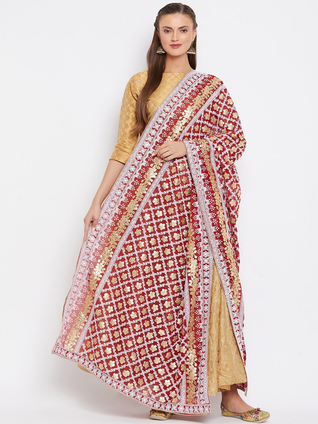 Maroon Georgette Heavy Embroidered Dupatta