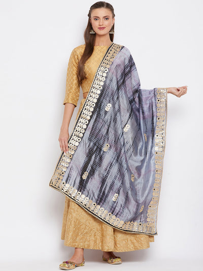 Grey Tie & Dye Gotta Patti Dupatta styled with traditional kurta set.