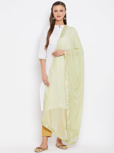 Pista Green Chiffon Solid Dupatta with detailed border design.