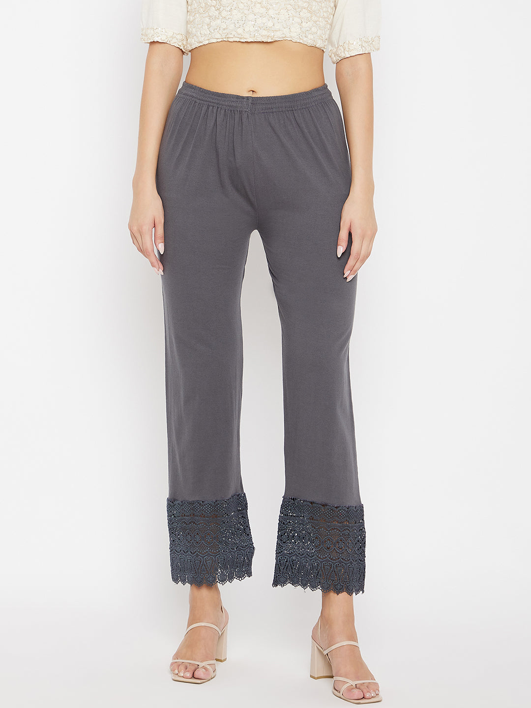Clora Grey Solid Straight Palazzo
