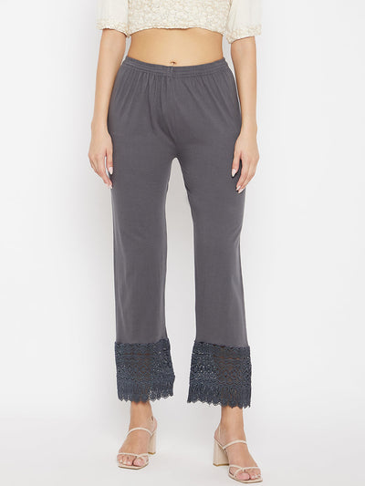 Clora Grey Solid Straight Palazzo