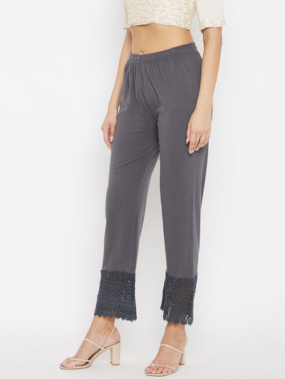 Clora Grey Solid Straight Palazzo