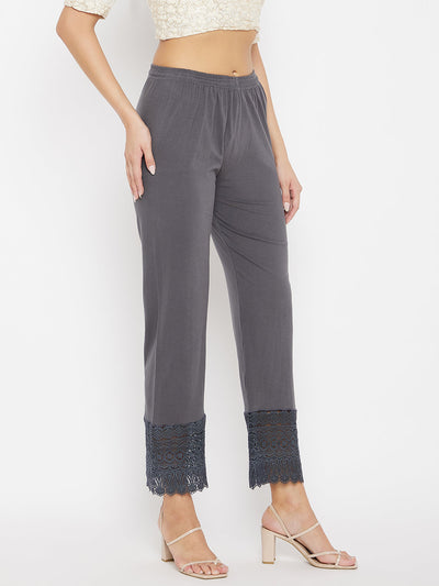 Clora Grey Solid Straight Palazzo