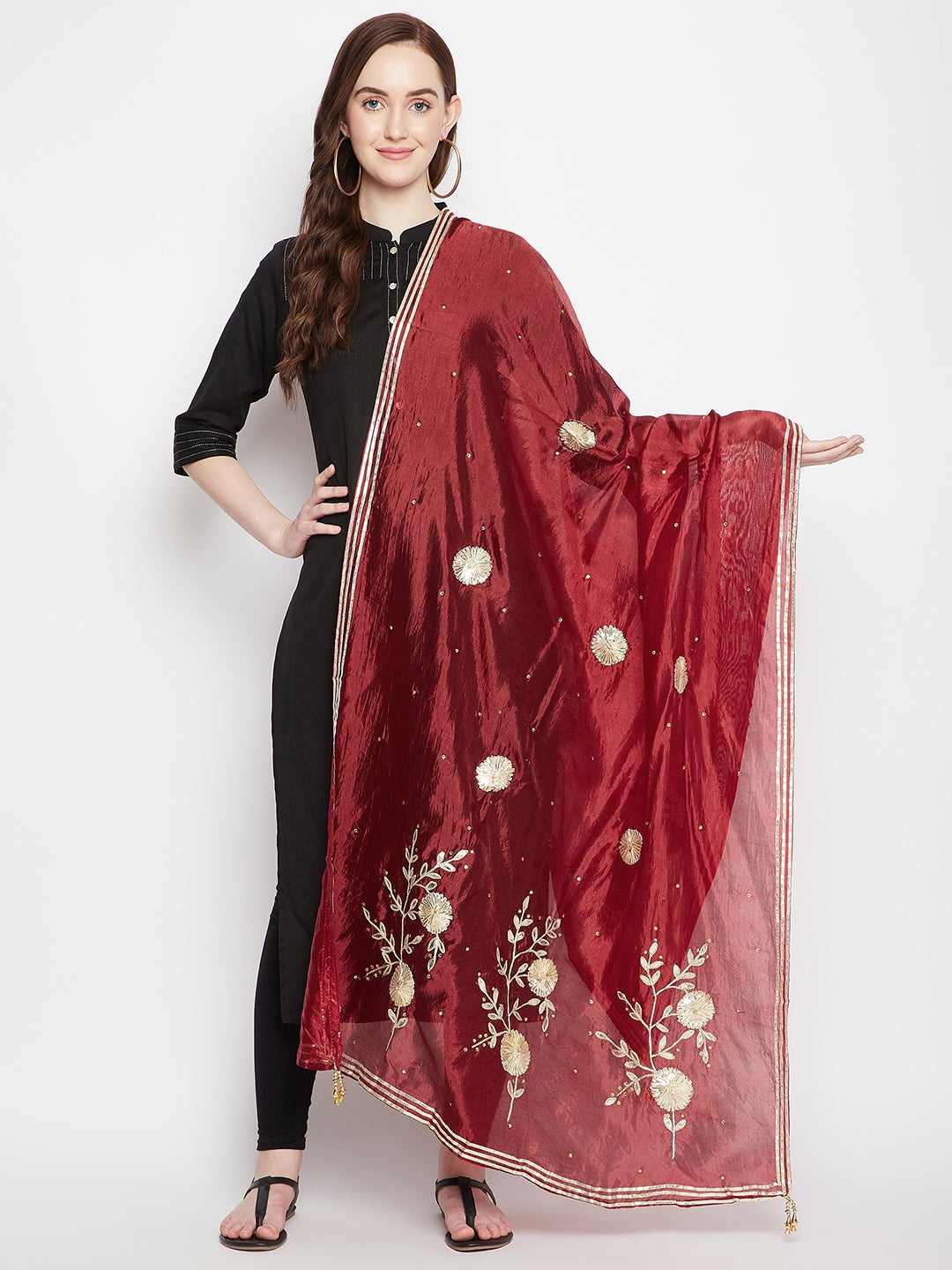 Clora Maroon Gotta Patti Silk Blend Dupatta