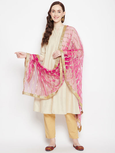 Magenta Embellished Net Dupatta