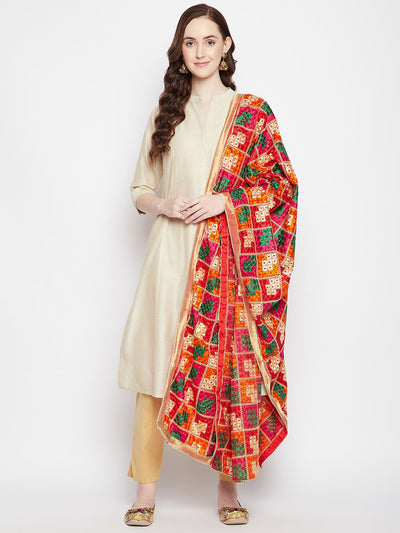 Clora Multicoloured Phulkari Embroidery Dupatta