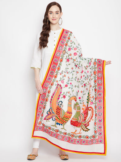 Multicolored Chanderi Cotton Dupatta with ethnic floral design.