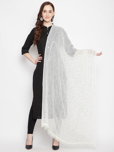 Clora White Embellished Chiffon Dupatta