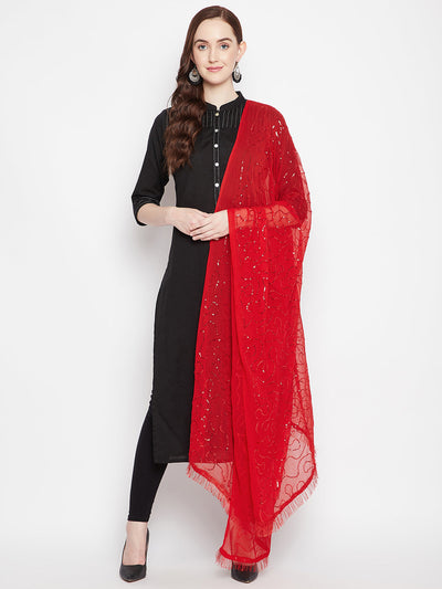 Clora Red Embellished Chiffon Dupatta