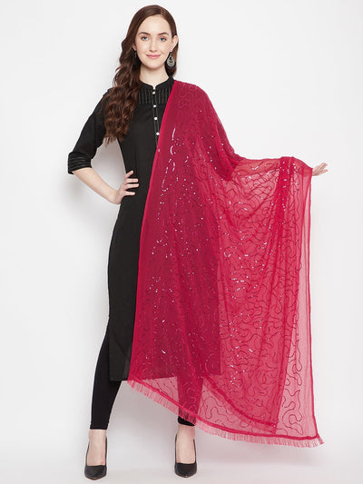 Clora Magenta Embellished Chiffon Dupatta