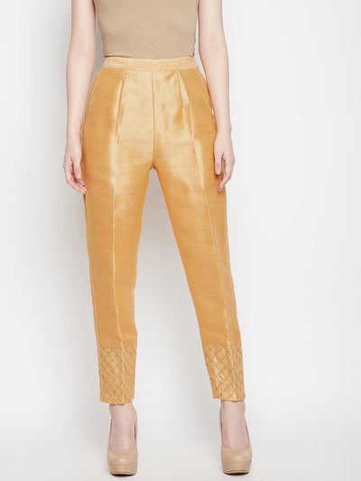 Dark Fawn Hem Design Silk Trouser