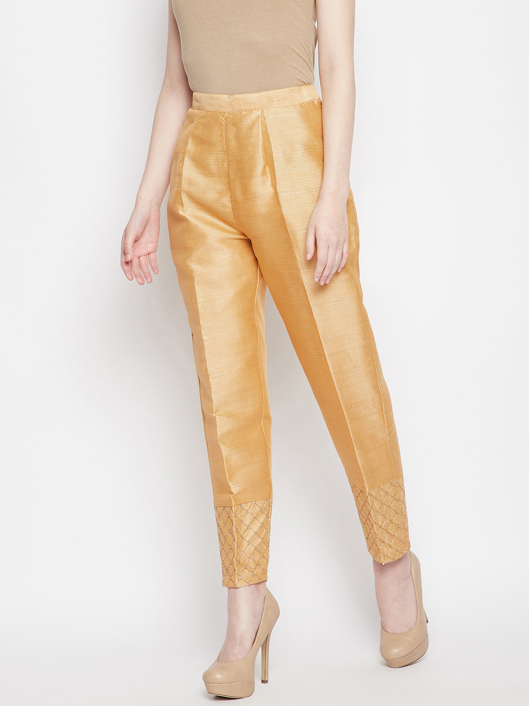 Dark Fawn Hem Design Silk Trouser