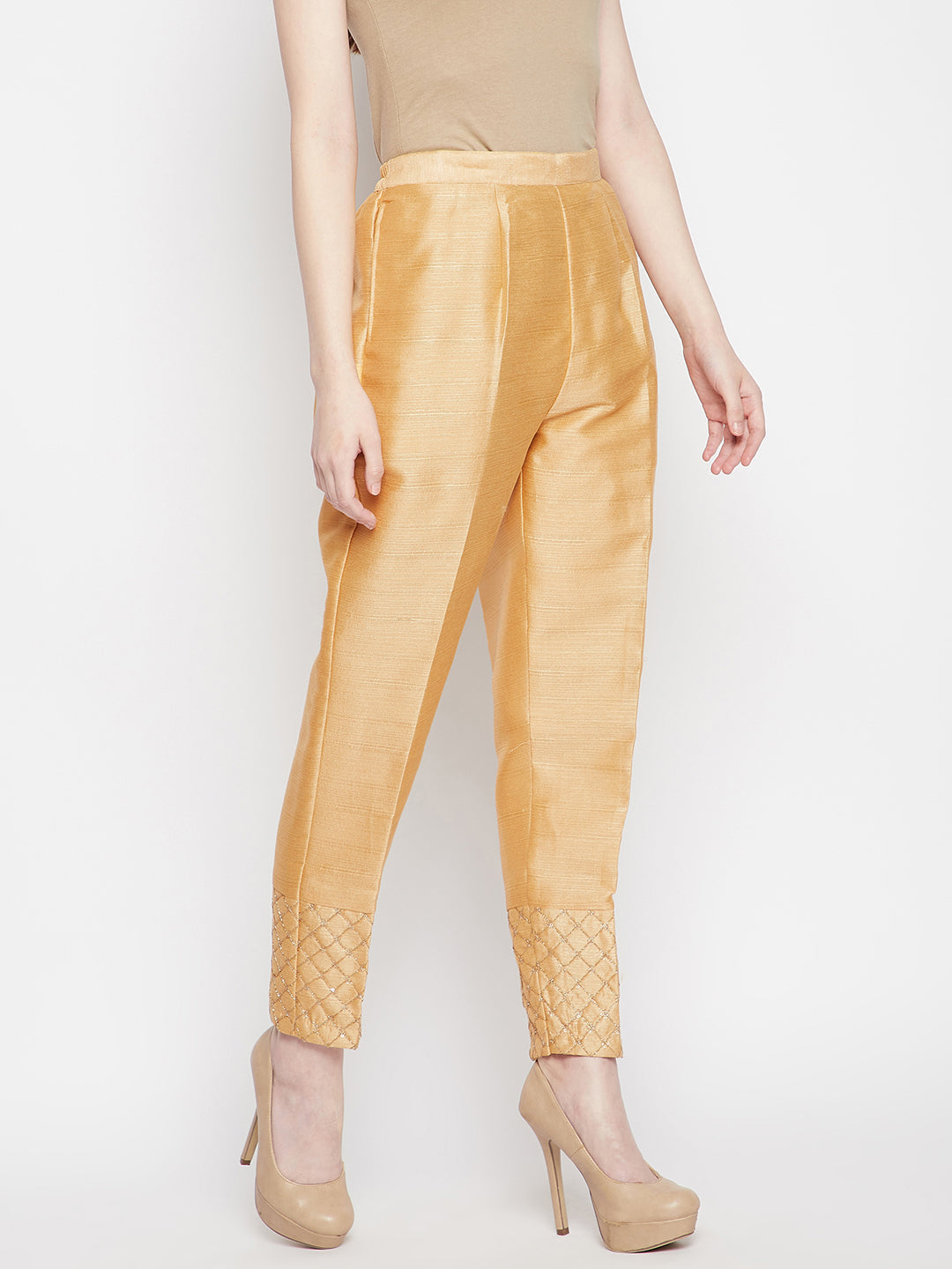 Dark Fawn Hem Design Silk Trouser