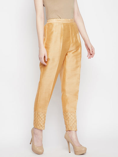 Dark Fawn Hem Design Silk Trouser