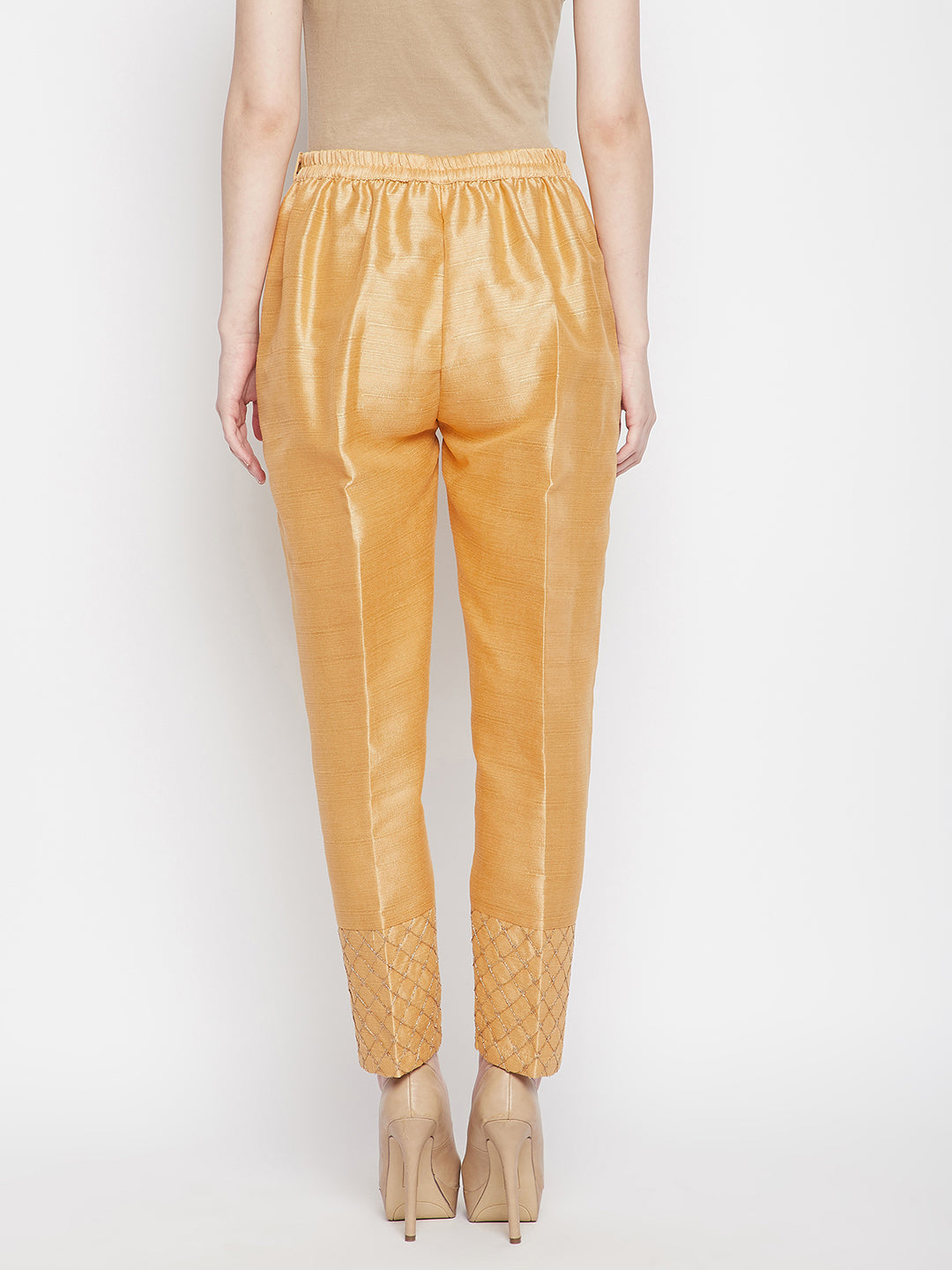 Clora Dark Fawn Hem Design Silk Trouser