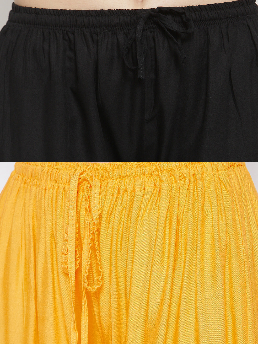 Clora Solid Black & Yellow Rayon Sharara (Pack Of 2)