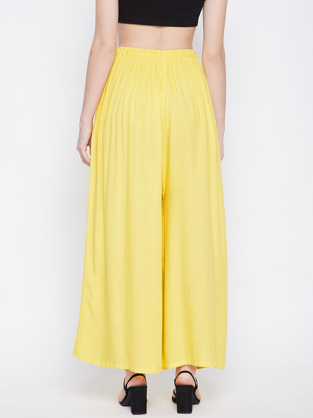 Clora Solid Black & Lemon Rayon Sharara (Pack Of 2)