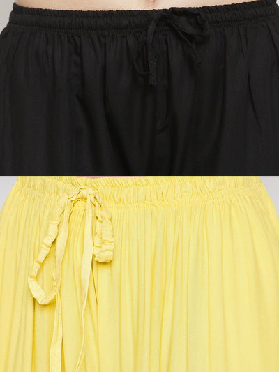 Clora Solid Black & Lemon Rayon Sharara (Pack Of 2)