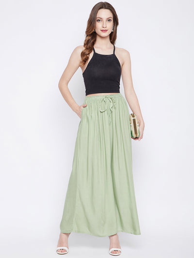 Clora Solid Navy Blue & Pista Green Rayon Sharara (Pack Of 2)
