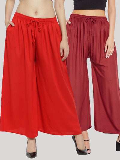 Clora Solid Red & Rust Rayon Sharara (Pack Of 2)