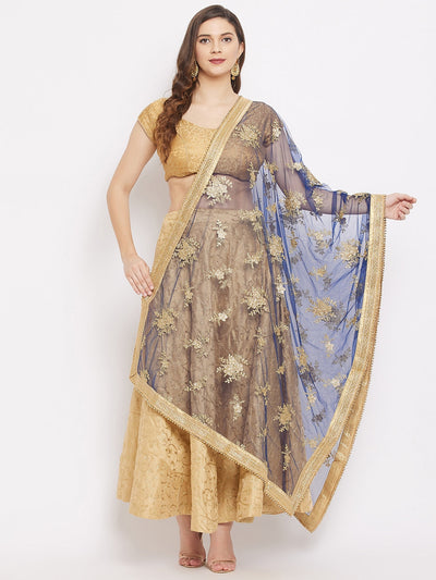 Clora Navy Blue Embroidered Net Dupatta